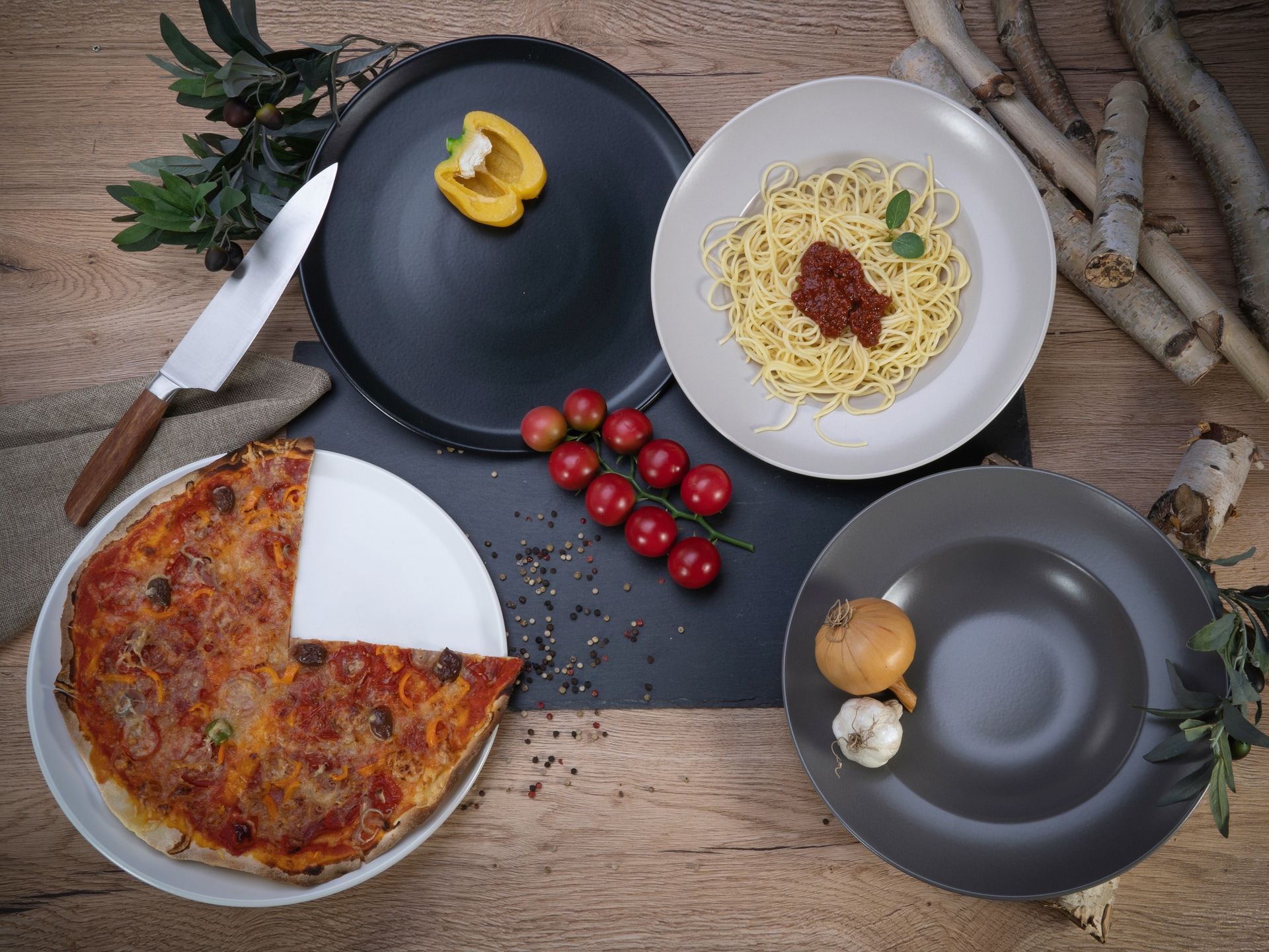 CreaTable Pizzateller XL MANHATTAN 6er Set 33 cm schwarz