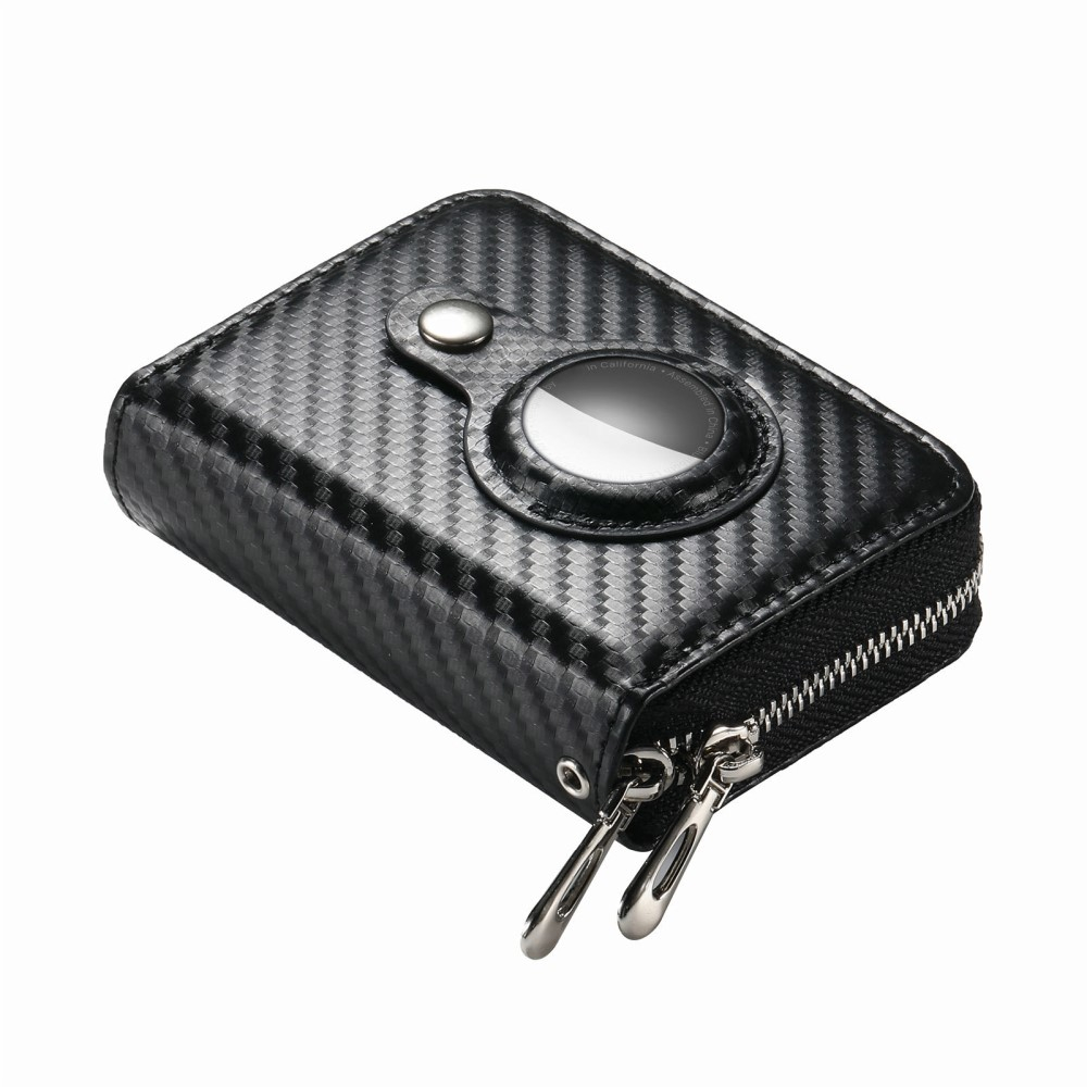 (12.7x11.1x3.6cm) Apple AirTag Wallet Mini Kreditkarten Portemonnaie Leder Etui Geldbörse (RFID Schutz) - Schwarz / Carbon