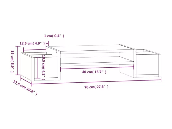 Support de moniteur Blanc 70x27,5x15 cm Bois de pin solide