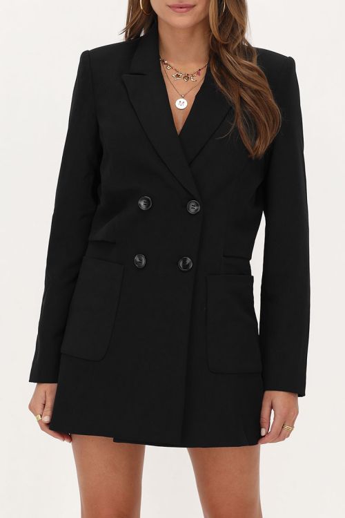 Zwarte blazer playsuit met zakken & cut-out