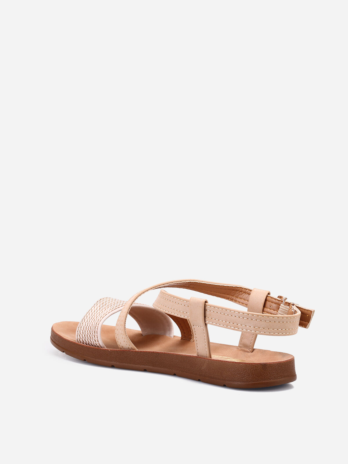 Sandales à brides bi-matières- Beige
