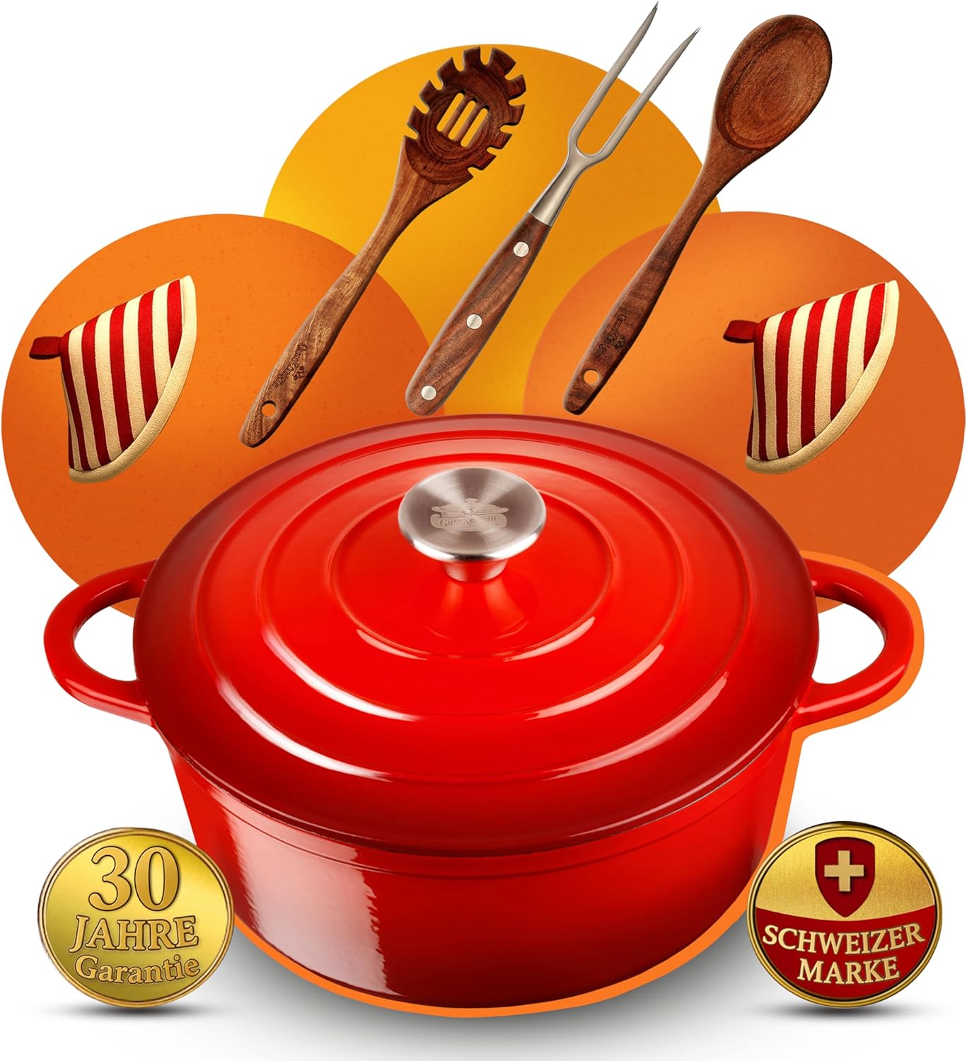 Gusseisen Bräter 28 cm – Dutch Oven & Emaille Schmortopf mit Deckel – Gusseisen-Topf und Emaille Topf für Induktion – Cocotte/Bräter & Schmortöpfe – Bratentopf mit 30 Jahre Garantie