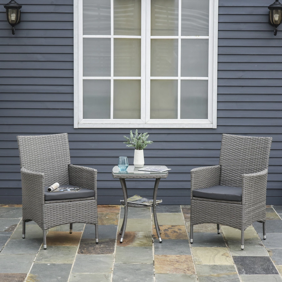 Outsunny Gartensitzgruppe mit Beistelltisch hellgrau