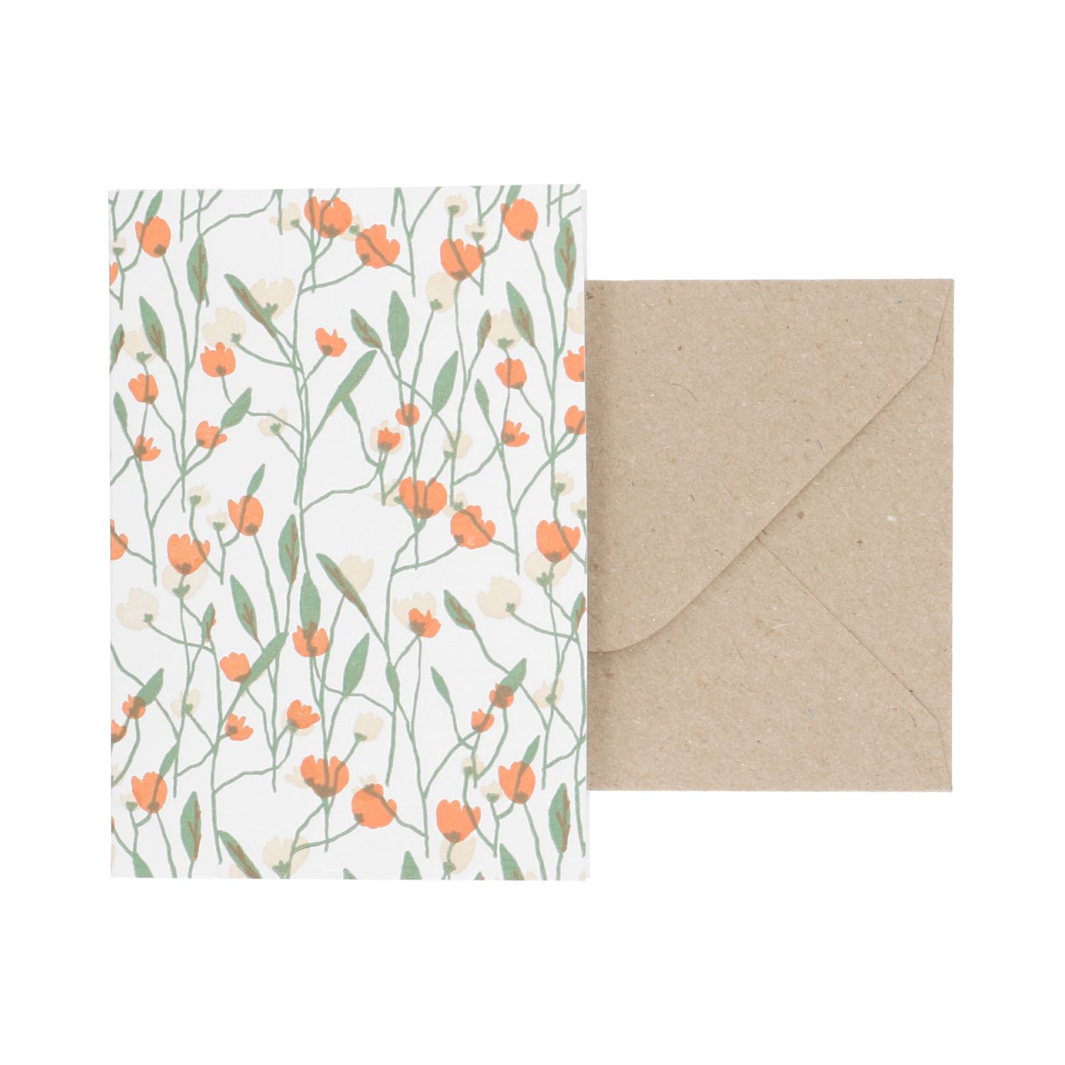 Kaart met envelop, bloemen oranje en roze