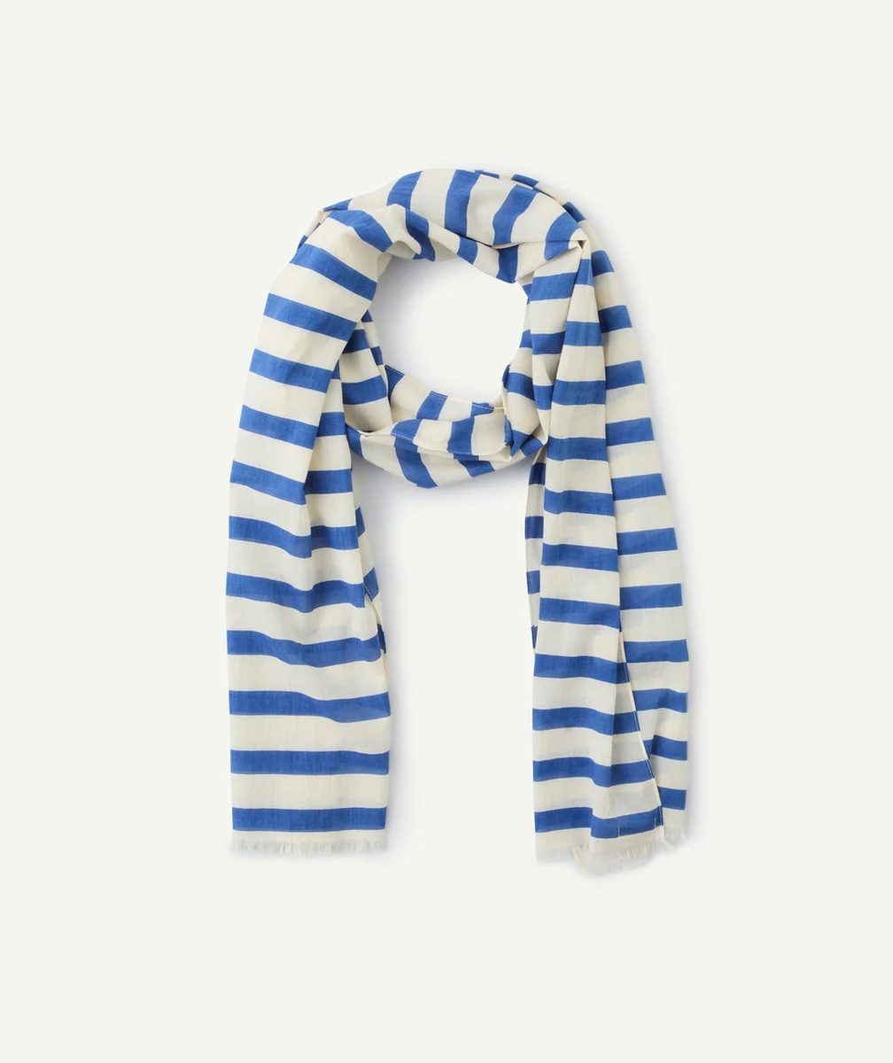 foulard garçon en coton écru et à rayures bleues