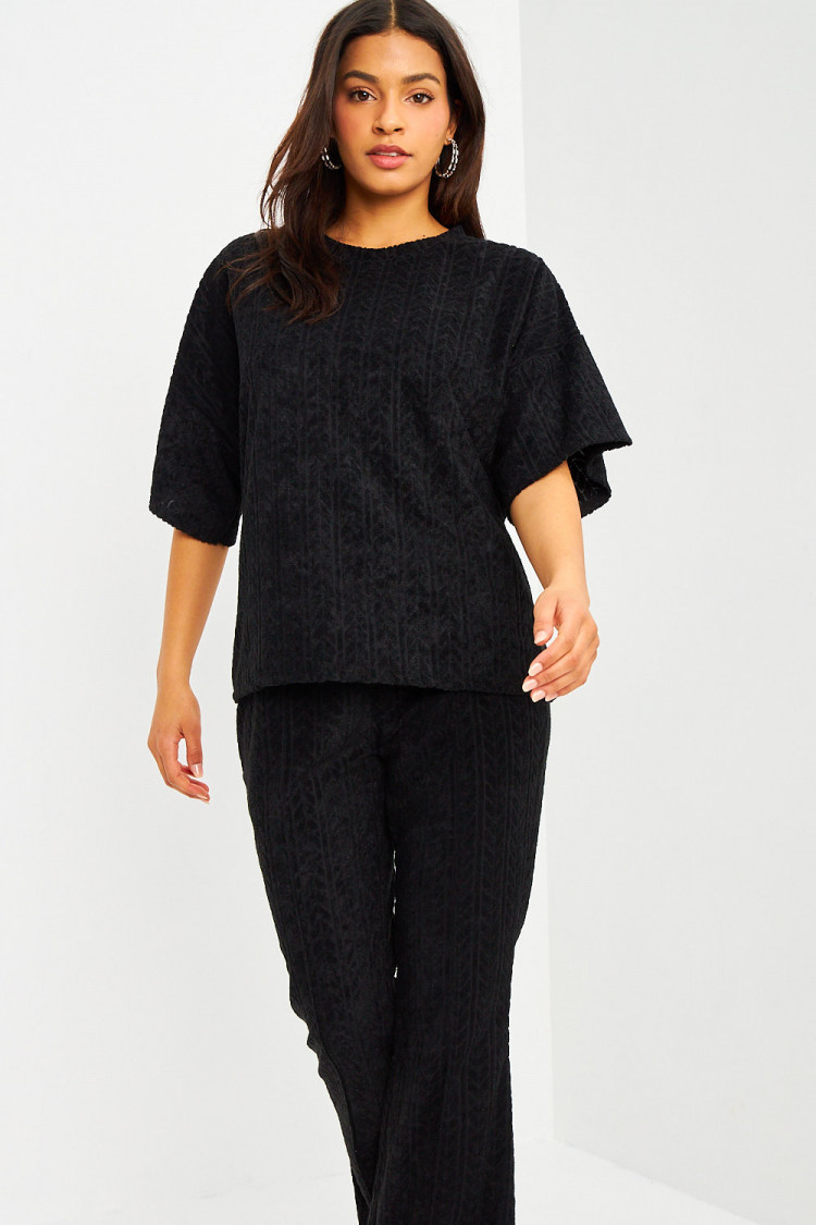 Ensemble 2 pièces t-shirt + pantalon loungewear noir