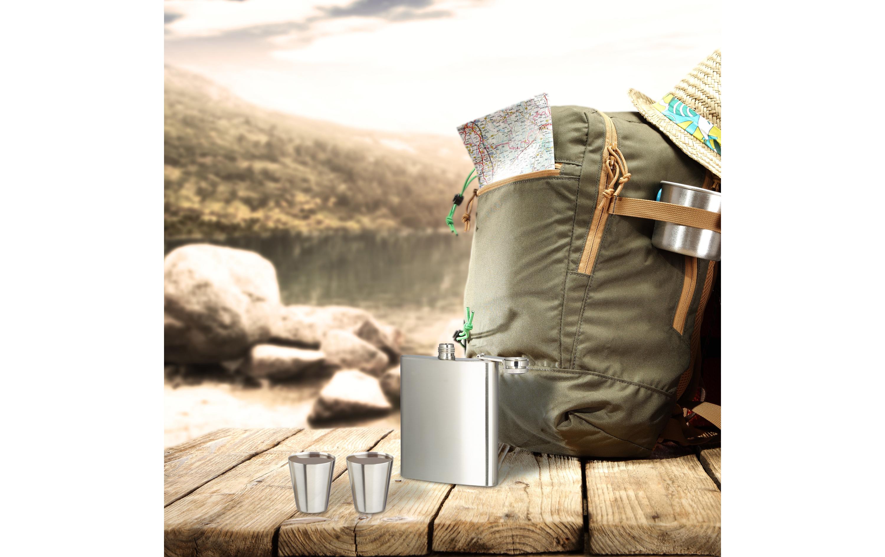 Outdoor-Flachmann 7-teiligFlachmann Set aus Edelstahl