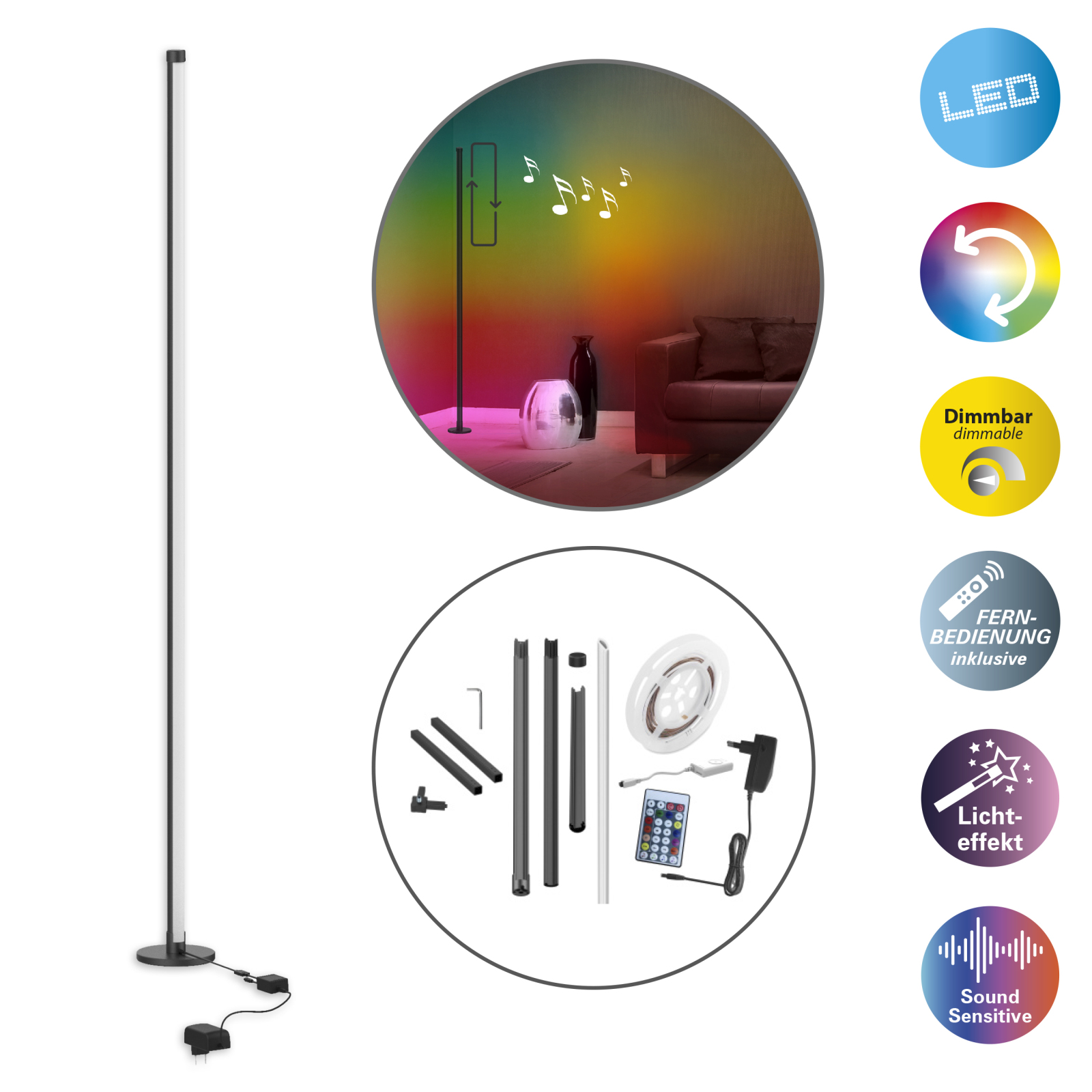 LED-Stehleuchte - bunte Lichtfarbe - 150 cm hoch