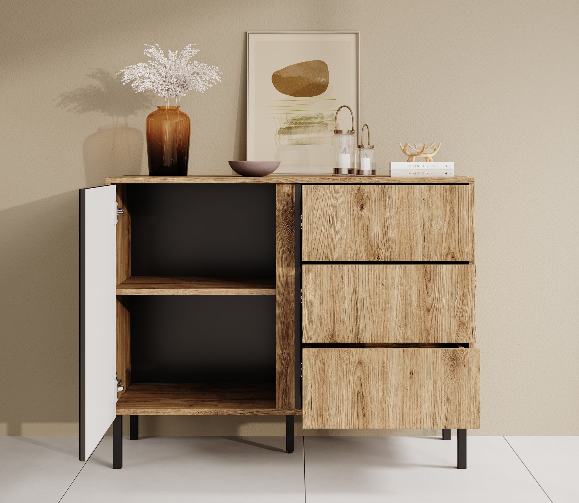 Meubella - Dressoir Margareth - Eiken - 100 cm - 3 lades