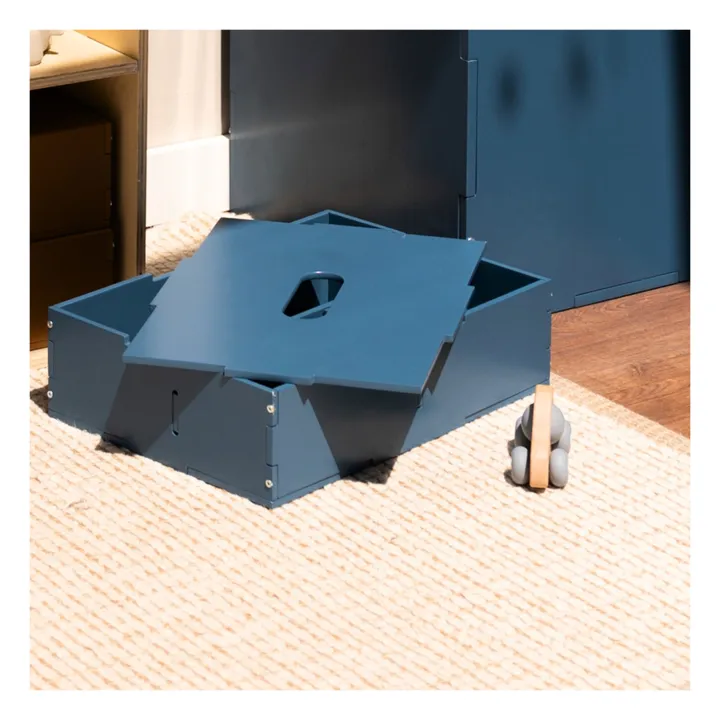 Nofred Boite de rangement avec couvercle en bois | Bleu