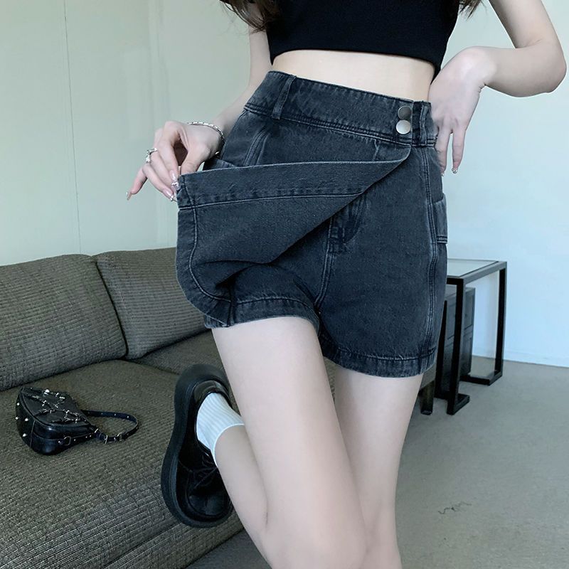 Bolgivy - High Waist Washed Denim Skort / Riem / Set
