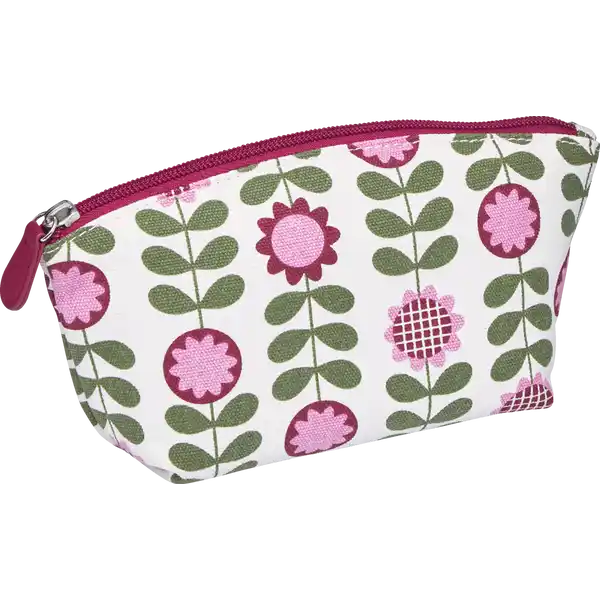 Schminktasche beige / burgunder mit Blumendruck