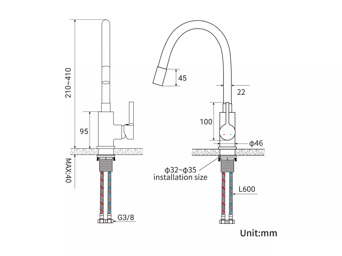 Auralum MAX Mitigeur Évier avec Bec Flexible, Robinet de Cuisine, Cuisine Mitigeur Flexible Rotative à 360°, Gris