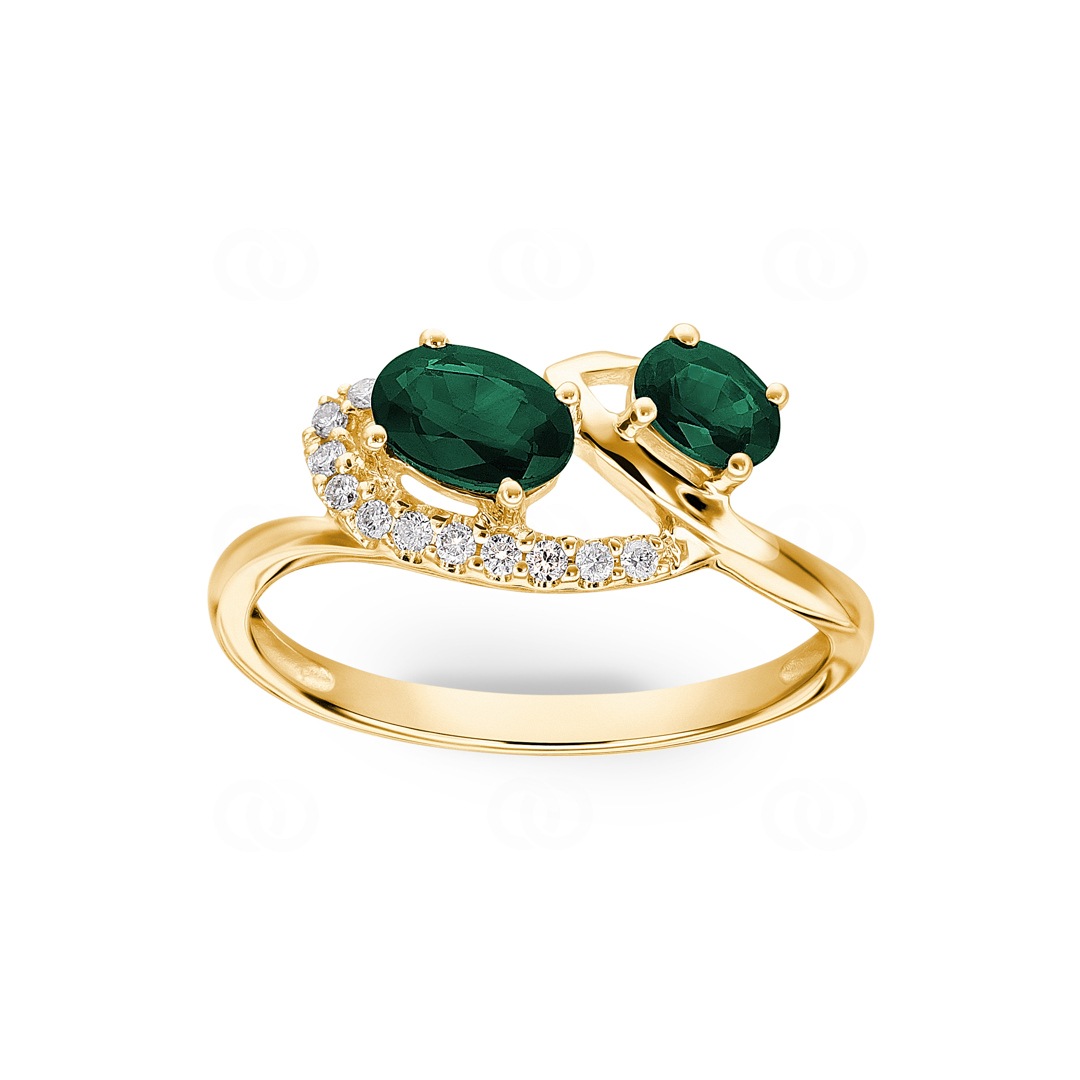 Smaragdring 750/18 K Gelbgold mit Diamanten 0.08 ct H/si