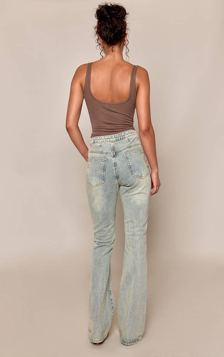 Délavage Vintage Jean Droit Jambes Longues Détail Coutures