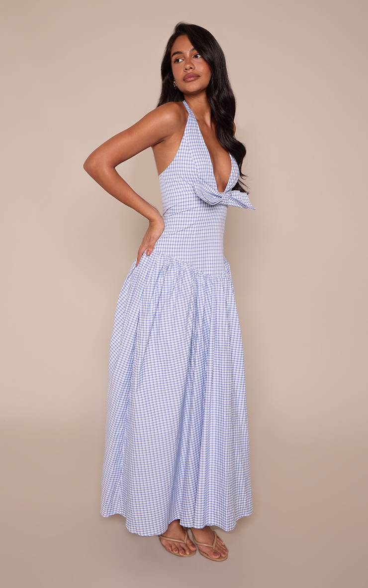 Bleu Layette Robe Maxi Sans Manches À Col Licou Avec Nœud