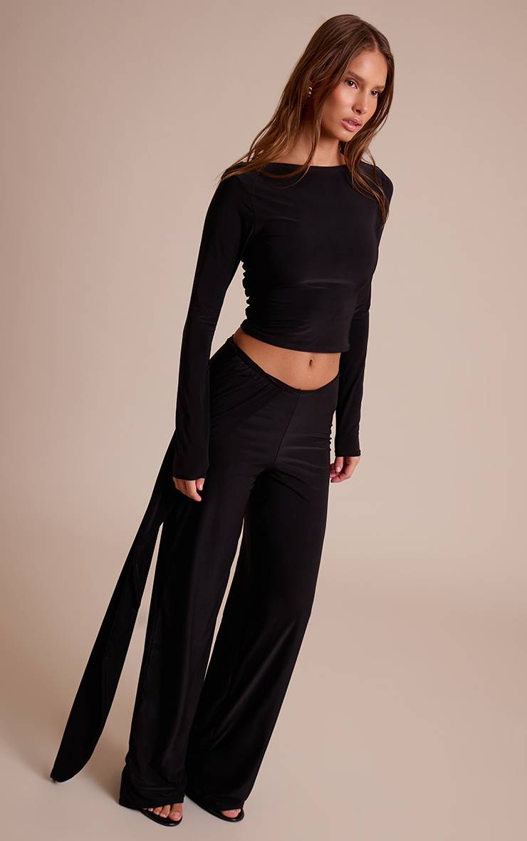 Noir Pantalon Droit À Double Couche Slinky Avec Drapé Torsadé