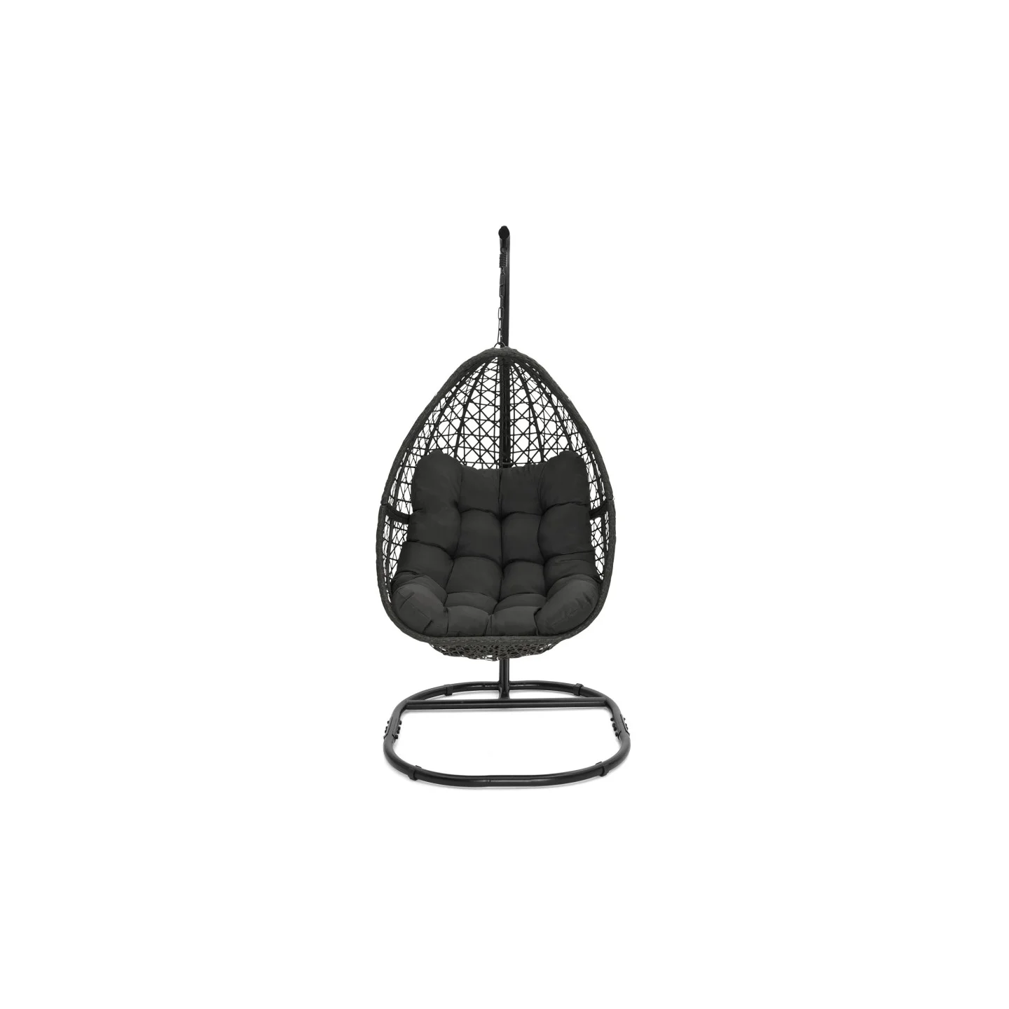 Fauteuil lune suspendu ajouré effet rotin avec coussin gris