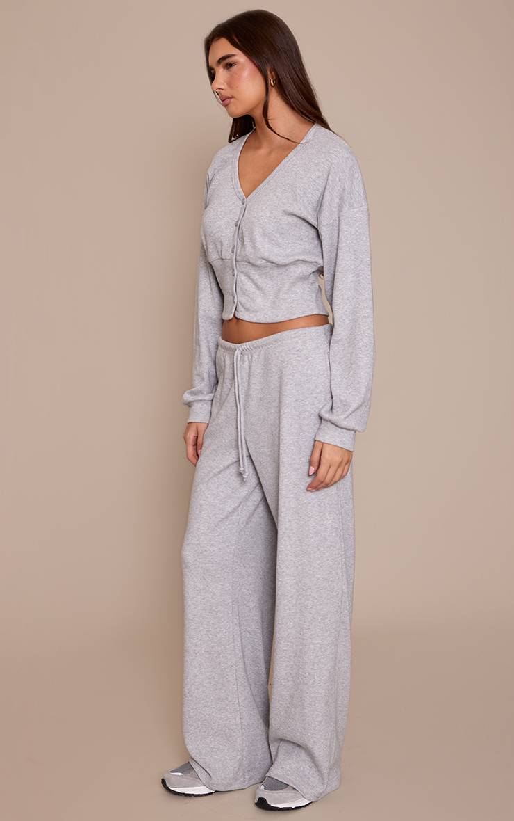 Gris Chiné Ensemble Pantalon Côtelé Souple À Taille Élastiquée