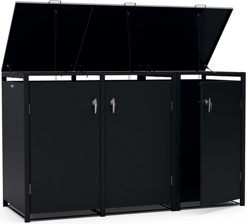 Blumfeldt - BinSafe - Containerbox - Zwart - 3 Afvalbakken - Weerbestendig - Afsluitbaar