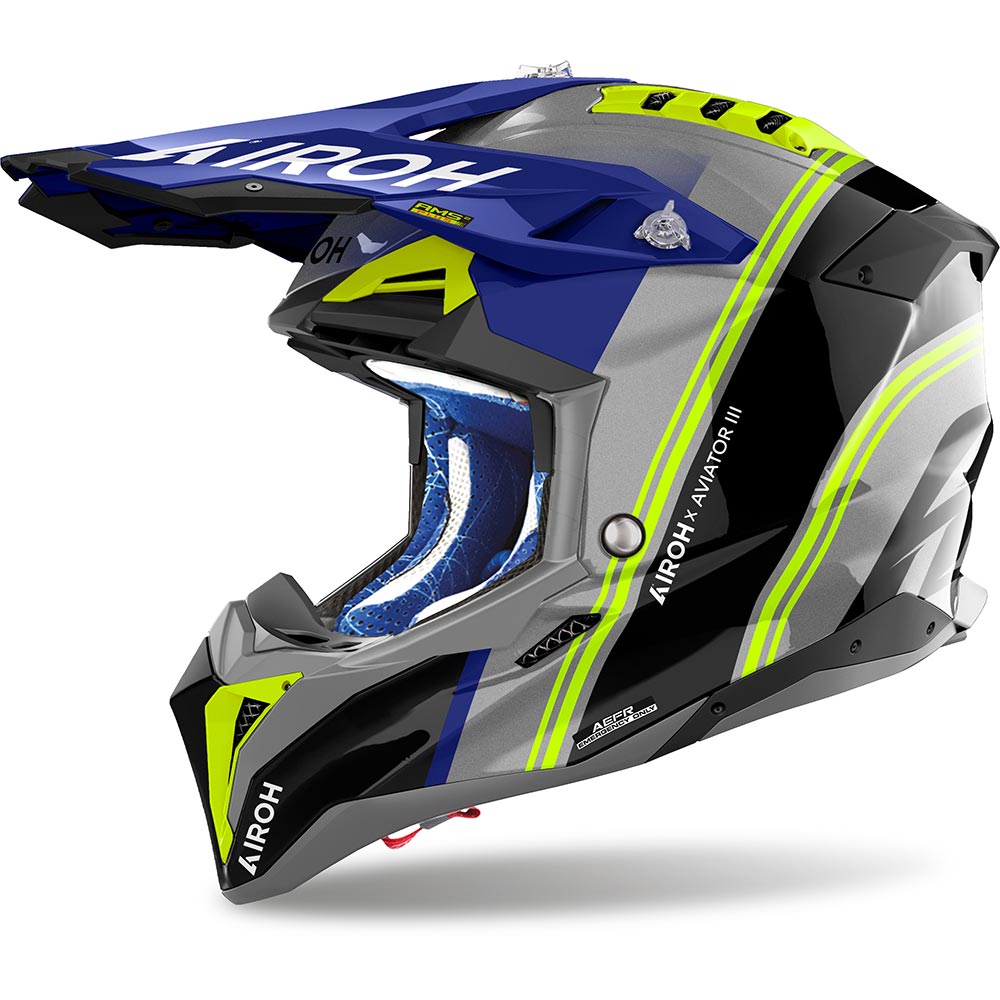Airoh - Casque Aviator 3 Hima Gris / Noir / Bleu / Jaune fluo / Brillant