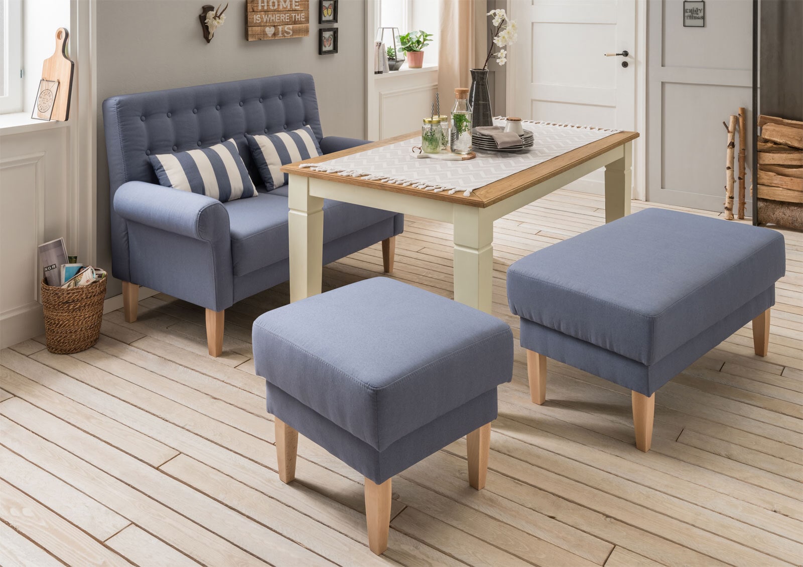 Sofa San Biagio 2-sitzig Blau/Braun 147x99x76 cm