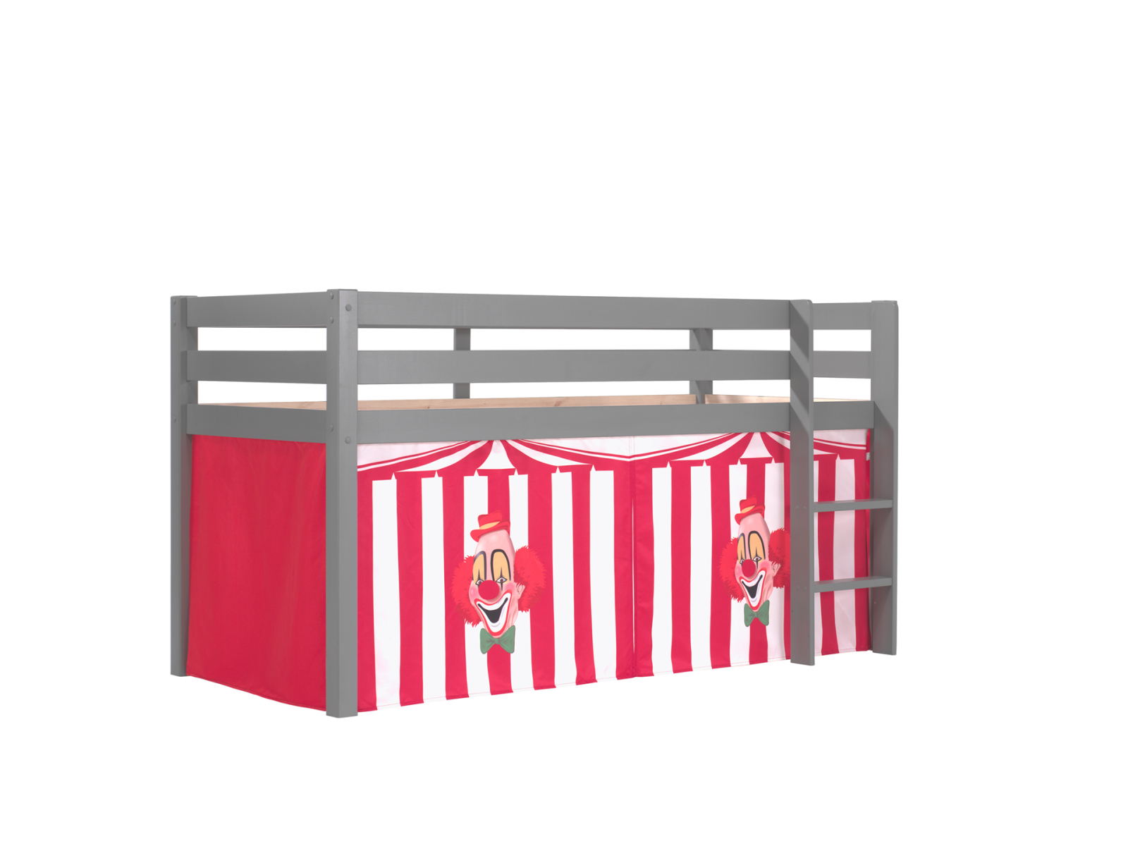 Halbhochbett PINO - Zirkus - grau - Kiefer massiv - 90x200 cm
