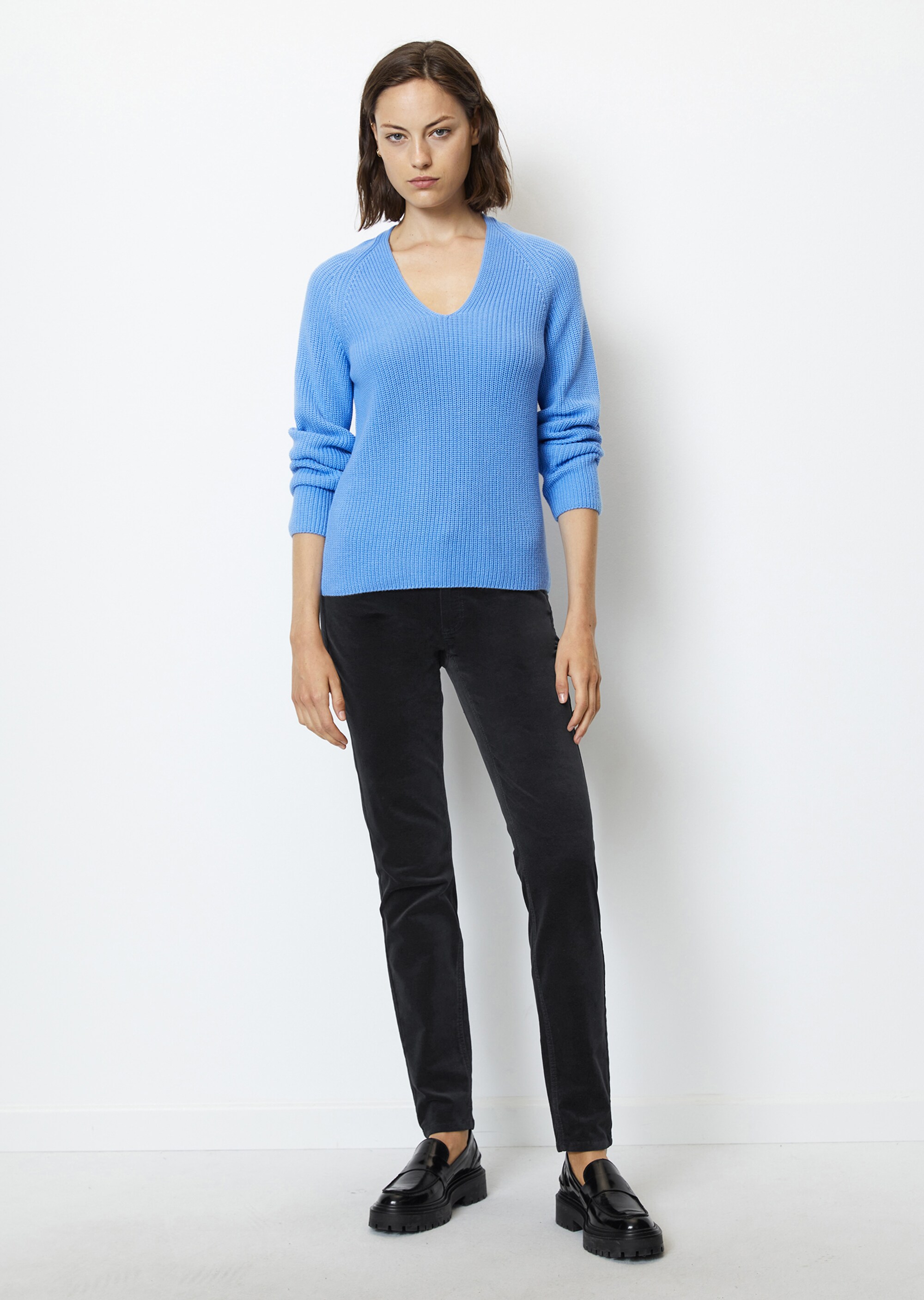 V-Neck-Strickpullover relaxedaus schwerem Baumwoll-Garn
