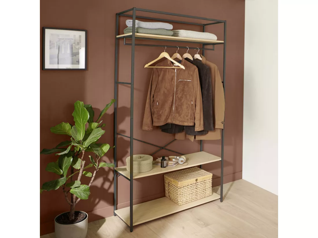 Portant vêtements bois et métal NOIR L110 x H200cm JUNE