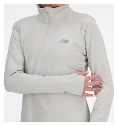Haut 1/4 zip New Balance Sport Essentials Space Dye Gris Femme