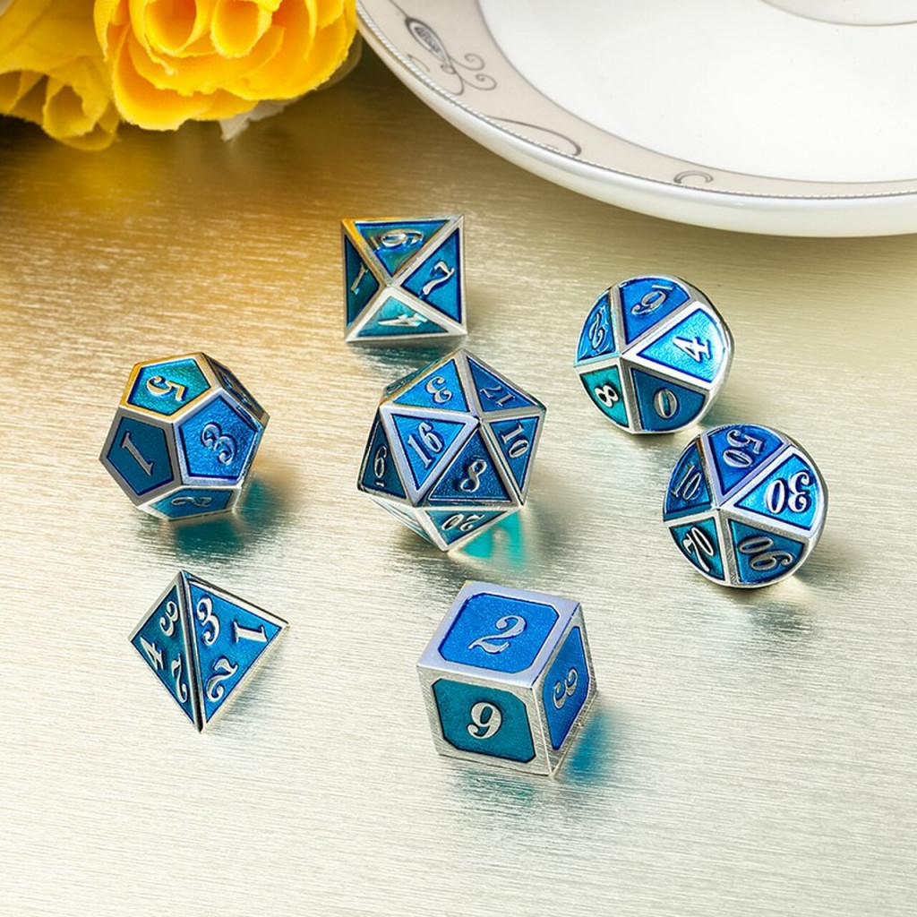 Set de 7 Dés JDR métalliques - Enamel and Silver