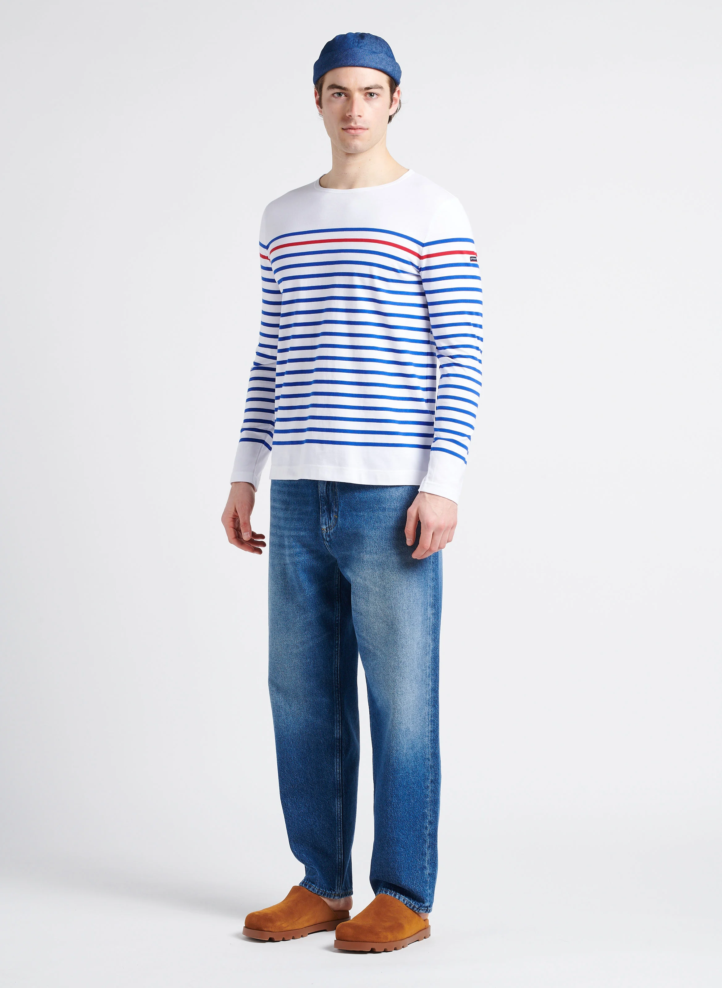 Marinière col rond regular-fit en coton | Bleu