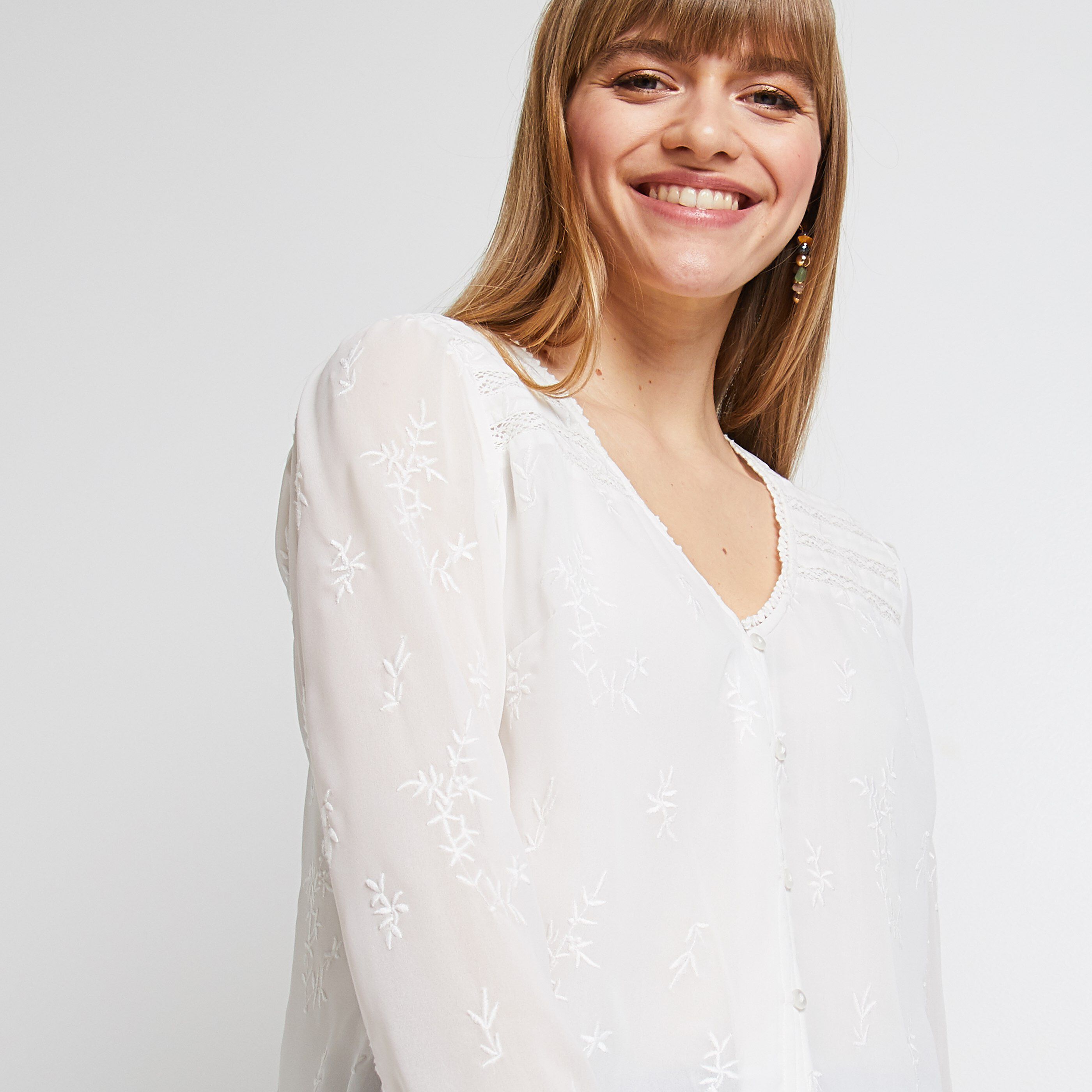 Blouse brodée femme - ECRU