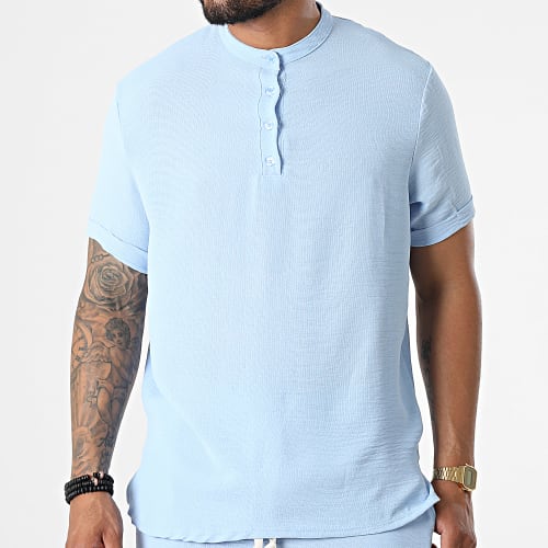 Ensemble Chemise Manches Courtes Et Short Jogging UY857 Bleu Ciel