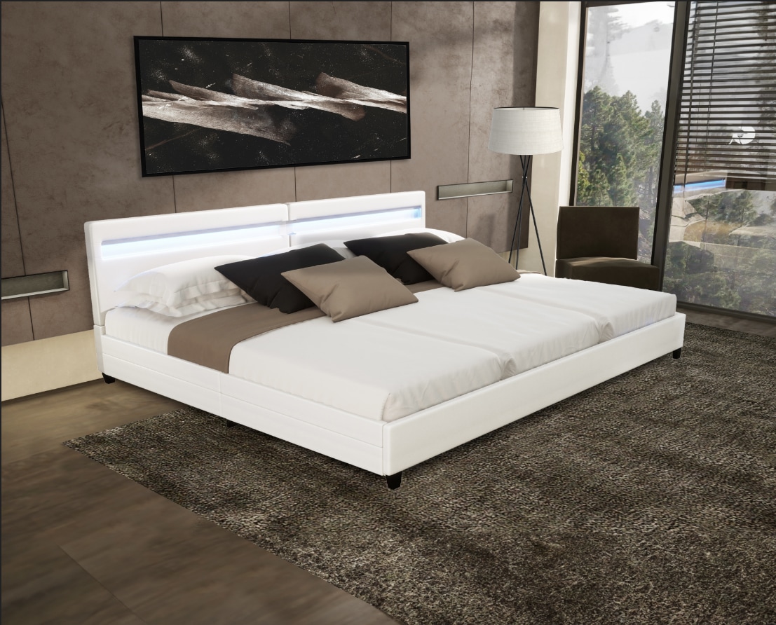 HOME DELUXE LED Bett Nube mit Schubladen 270x200cm - versch. Ausführungen - ohne Matratze - Weiß