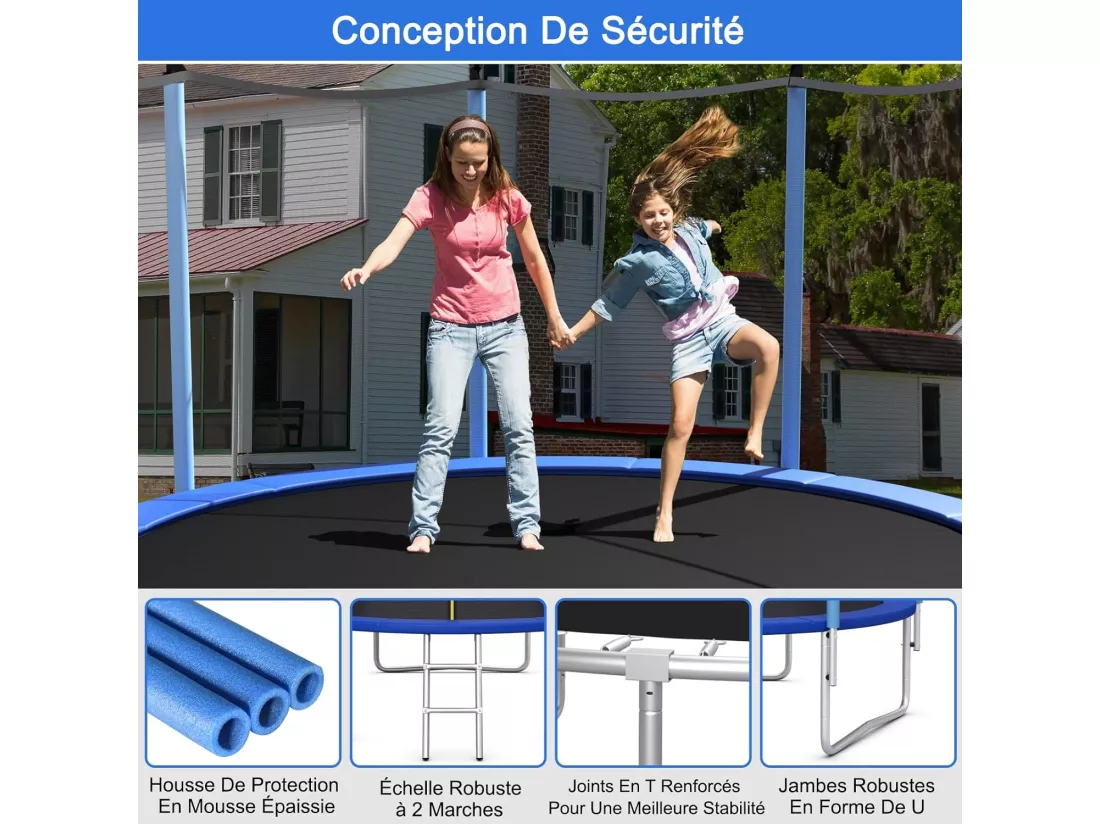 Trampoline Extérieur Ø244CM Enfants avec Filet de Sécurité, Trampoline de Jardin Rond avec Cadre en Acier & 3 Pieds en Forme U, Certification GS, Charge 100kg pour Garçon et Fille