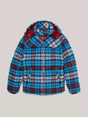 Jaqueta puffer oversized xadrez tartan unissex estilo Nova York