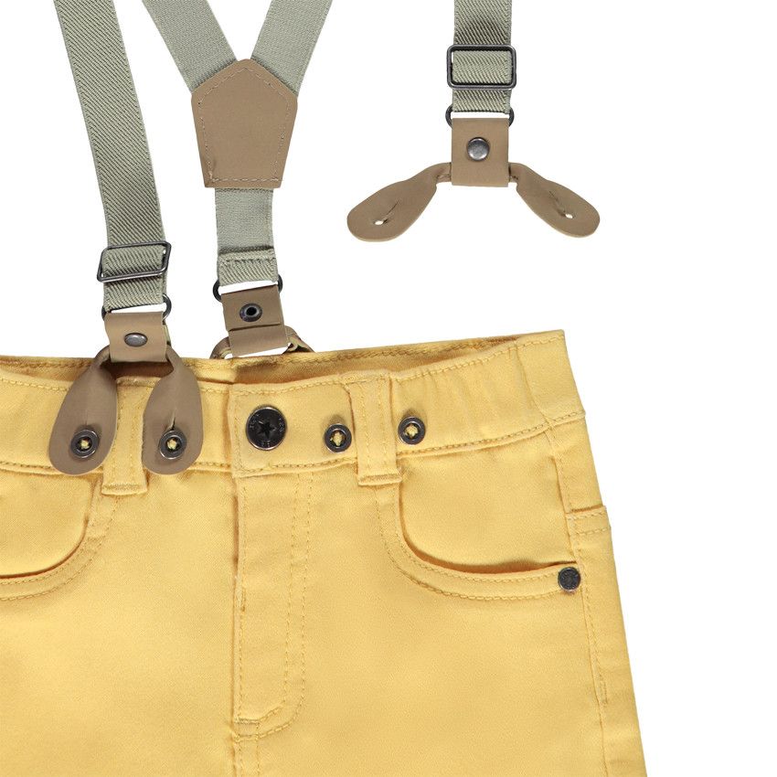 Bermuda en denim avec bretelles amovibles pour bébé garçon - Jaune