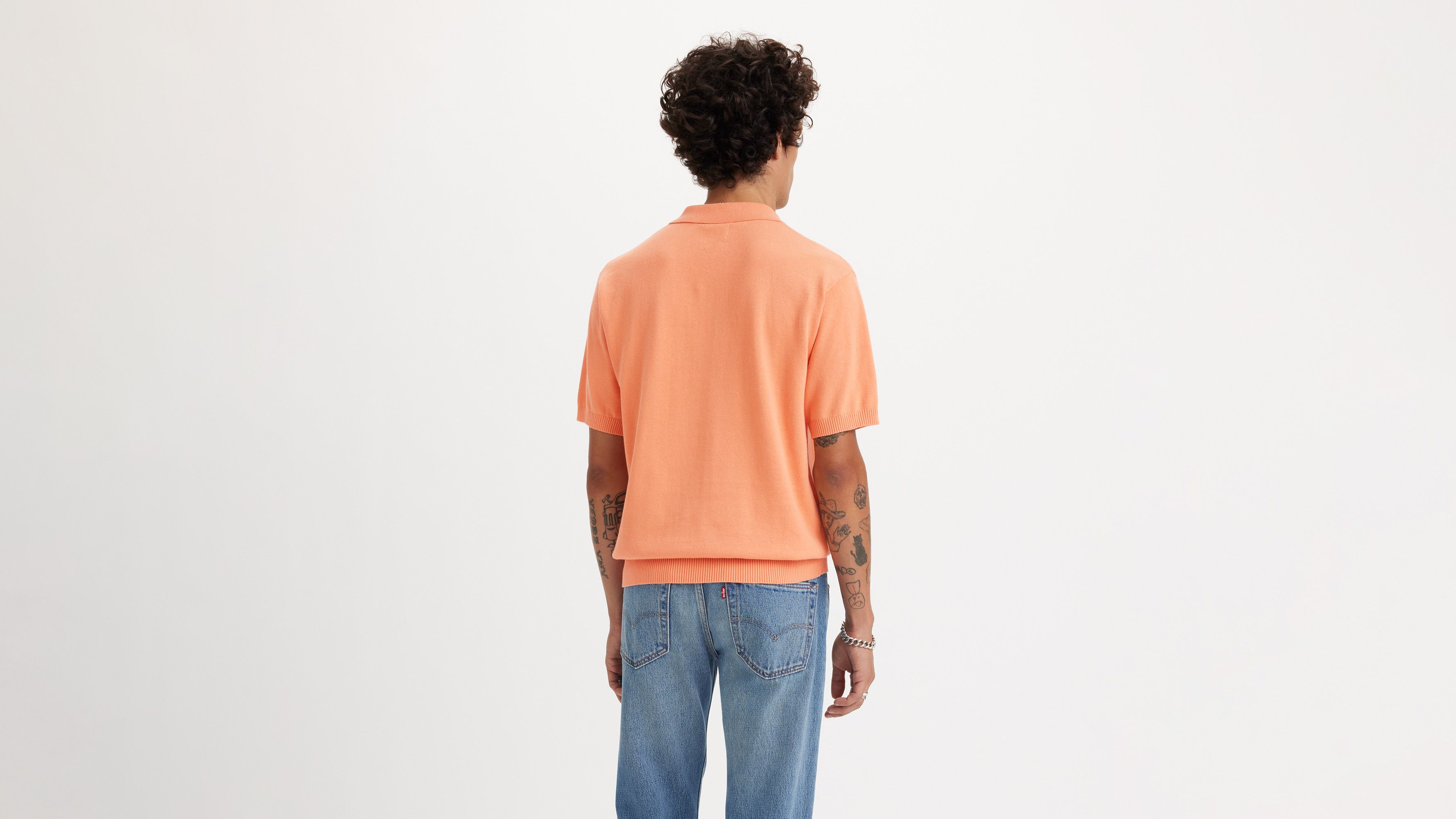 Pull-over col polo maille fine - Peach Bloom - Orange