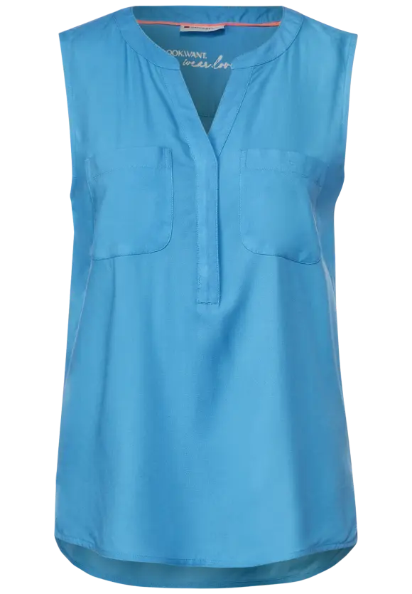 Blusentop in Unifarbe - splash blue