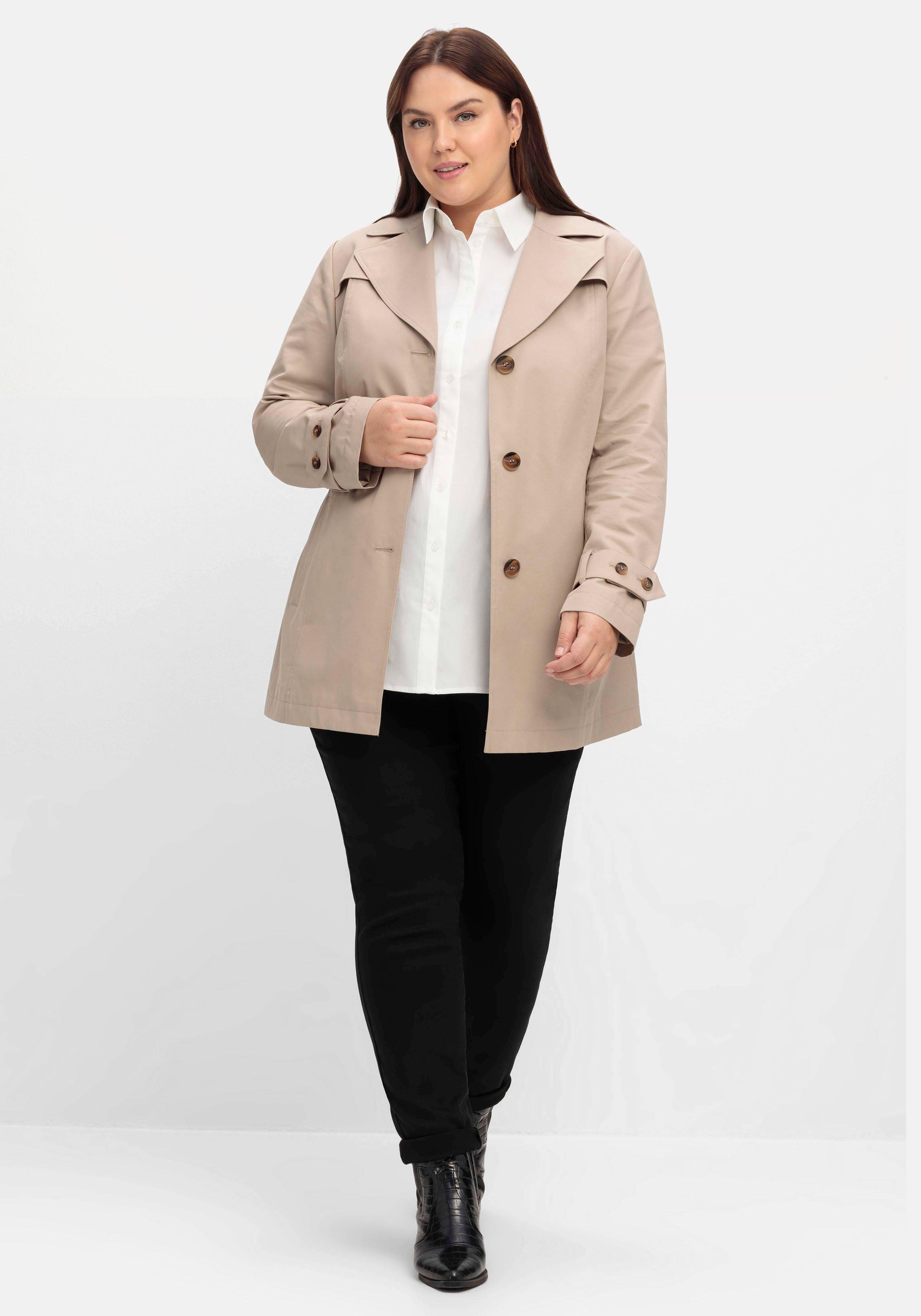 Kurzer Trenchcoat mit Gürtel, wasserabweisend