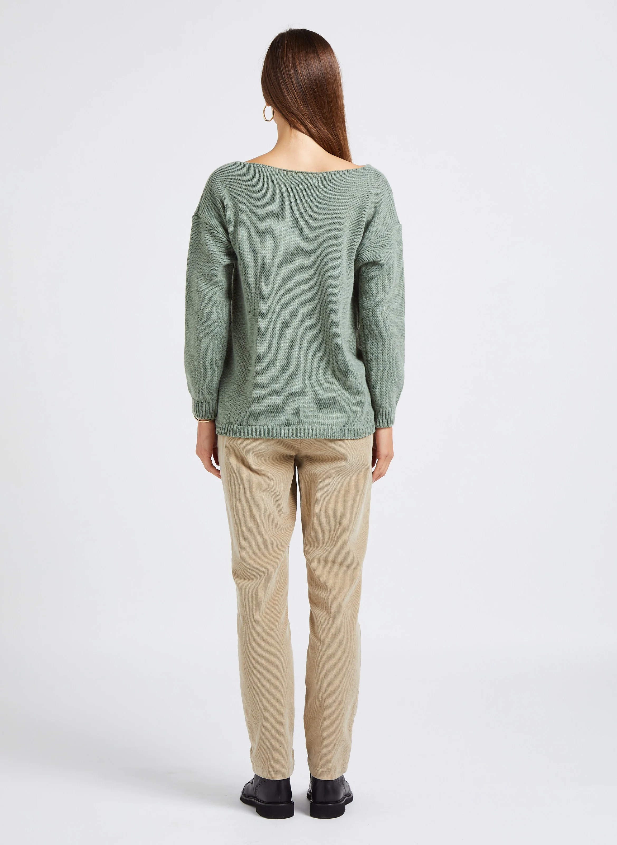 Pull col V en maille mélangée| Vert