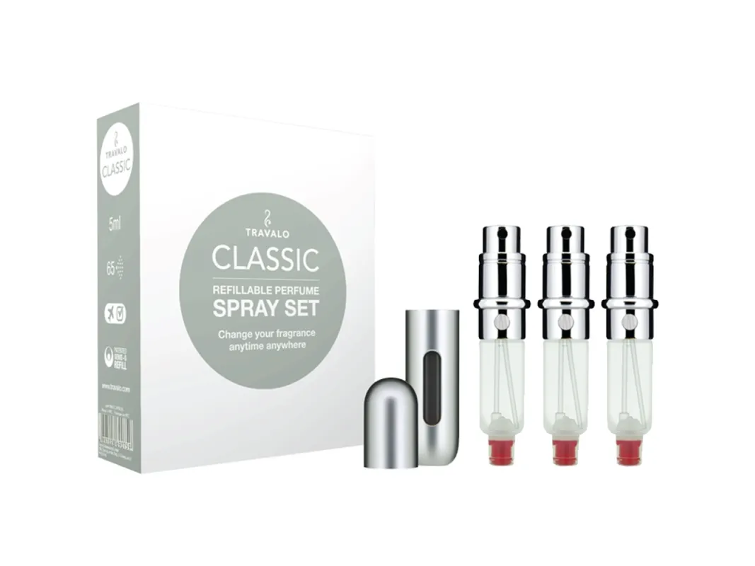 Travalo Classic HD gave sæt Silver (genopfyldelig parfumeforstøver 3 x 5 ml   etui)