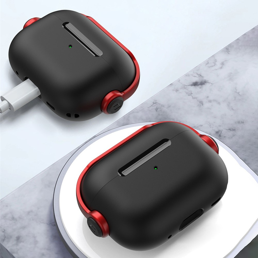 AirPods Pro 2 / AirPods Pro Hybrid Gummi Case Schutzhülle mit Karabinerhaken Kopfhörer Design - Schwarz / Weiss