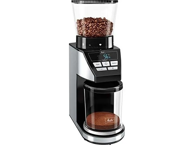 Melitta 1027-01, Burr kværn, 375 g, Konisk møtrik, LCD, Sort, Rustfrit stål, 160 W