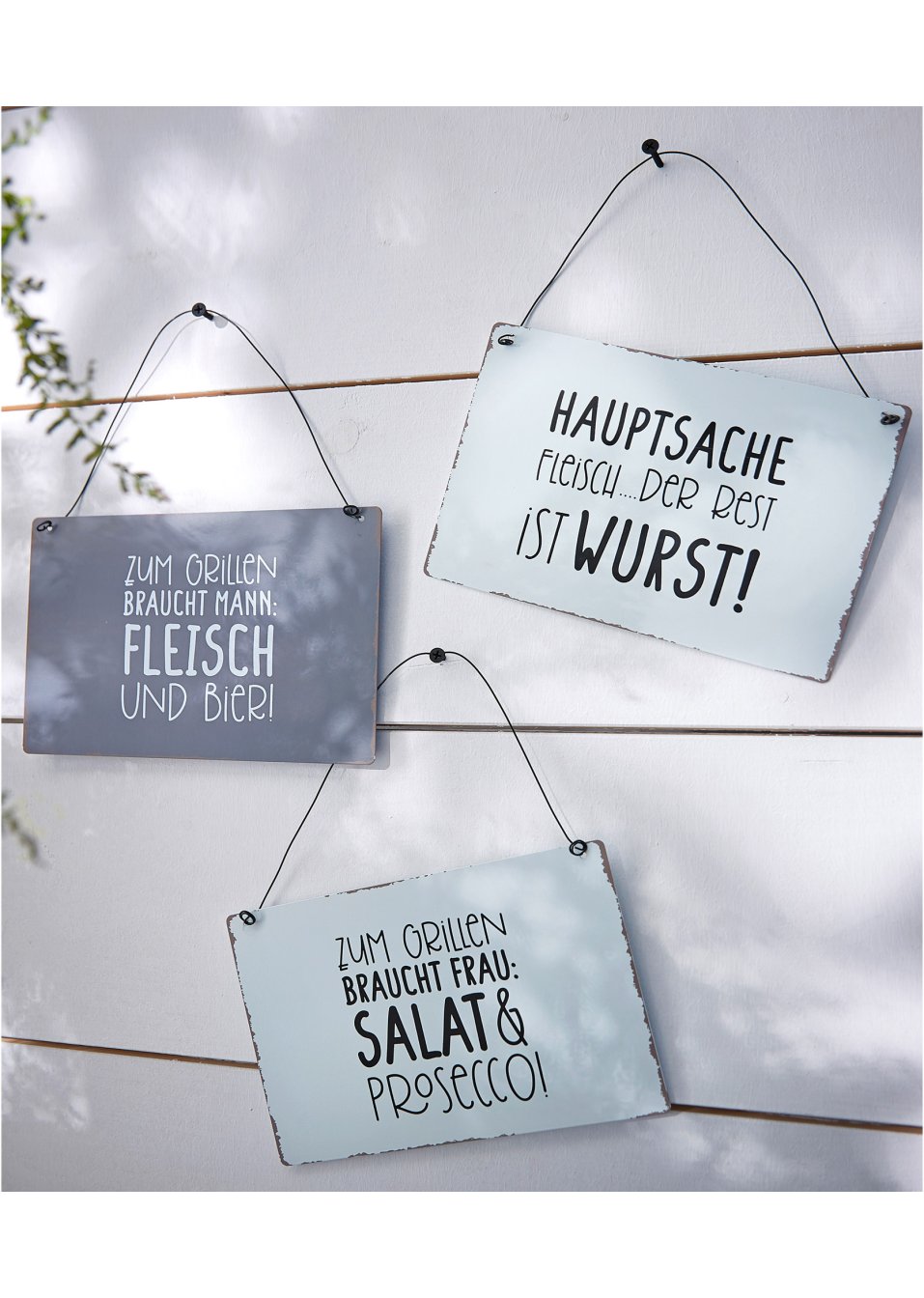 Objet déco pancarte avec citation BBQ (Ens. 3 pces.)