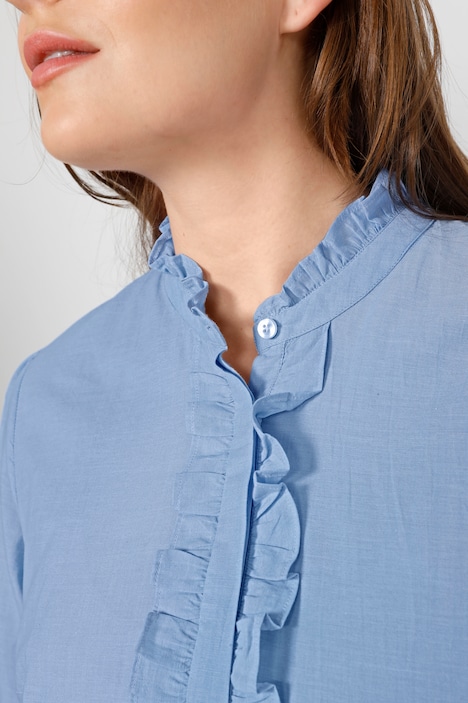 Bluse, Classic Fit, Rüschenkragen, verdeckte Knopfleiste, Langarm