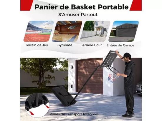 Panier de Basket-Ball sur Pied Hauteur Réglable 210-260cm, Support de Basketball Mobile avec Base Remplissable Panneau Arrière en PC et Roues
