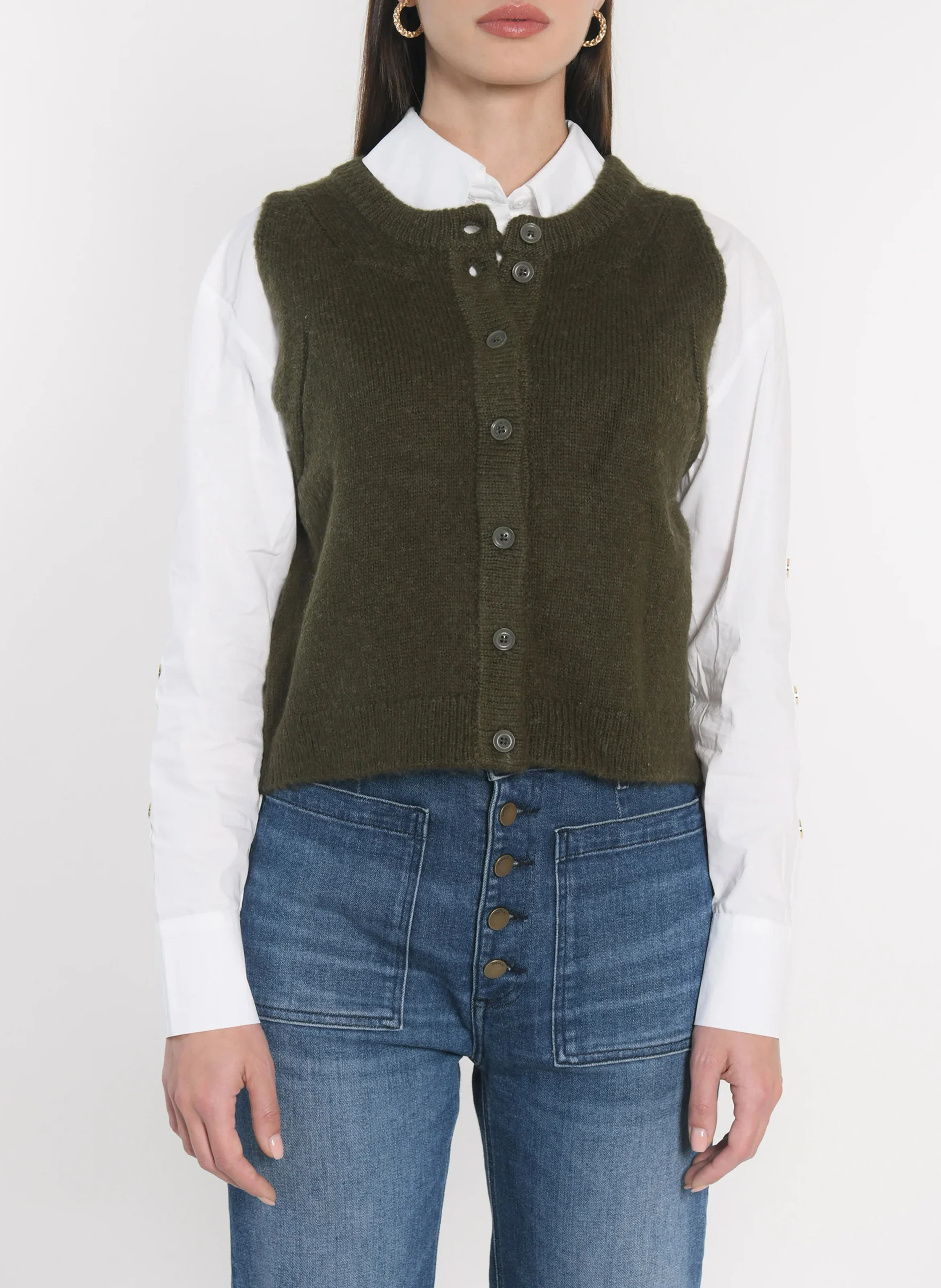 JOANA - Gilet sans manches boutonné | Kaki