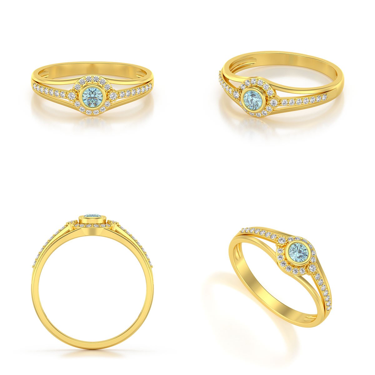 Bague ADEN Or 585 Jaune Aigue-Marine et diamants 2.118grs